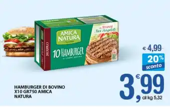 Qui Discount HAMBURGER DI BOVINO X10 GR750 AMICA NATURA offerta