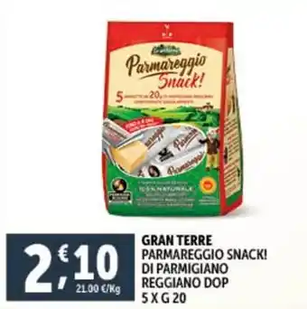 Deco Supermercati GRAN TERRE PARMAREGGIO SNACK! DI PARMIGIANO REGGIANO DOP 5XG 20 offerta