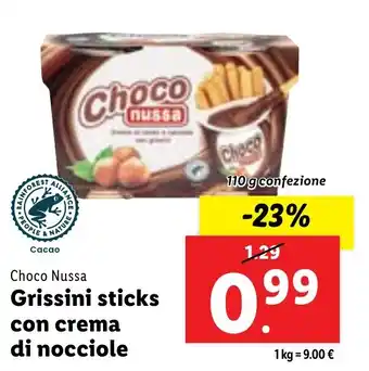 Lidl Choco Nussa Grissini sticks con crema di nocciole 110 g confezione offerta