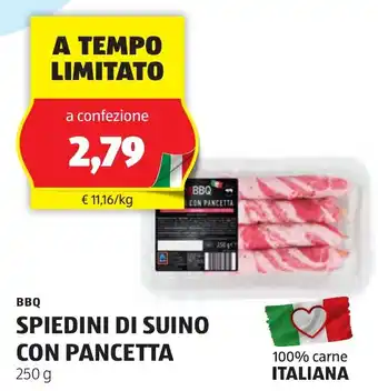 ALDI BBQ SPIEDINI DI SUINO CON PANCETTA 250 g offerta