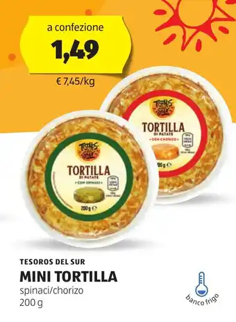 ALDI TESOROS DEL SUR MINI TORTILLA spinaci/chorizo 200 g offerta