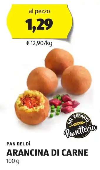 ALDI PAN DEL DÌ ARANCINA DI CARNE 100 g offerta