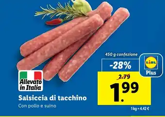 Lidl Salsiccia di tacchino Con pollo e suino 450 g confezione offerta