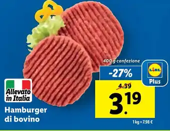 Lidl Hamburger di bovino 400 g confezione offerta