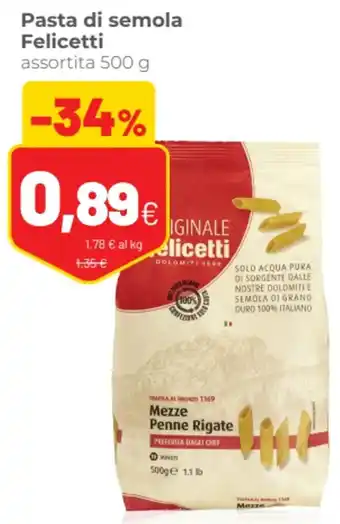 Coop famiglia cooperativa Pasta di semola Felicetti assortita 500 g offerta