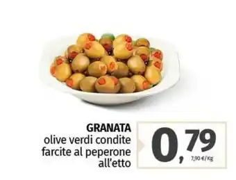 Pam GRANATA olive verdi condite farcite al peperone all'etto offerta