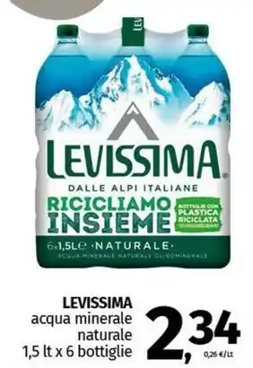 Pam LEVISSIMA acqua minerale naturale 1,5 lt x 6 bottiglie offerta