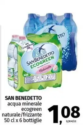 Pam SAN BENEDETTO acqua minerale ecogreen naturale/frizzante 50 cl x 6 bottiglie offerta