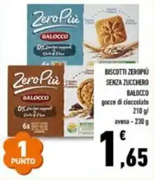 Conad BISCOTTI ZEROPIÙ SENZA ZUCCHERO BALOCCO gocce di cioccolato 210 g avena - 230 g offerta