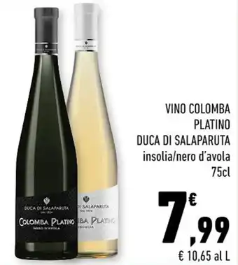 Conad VINO COLOMBA PLATINO DUCA DI SALAPARUTA insolia/nero d'avola 75cl offerta