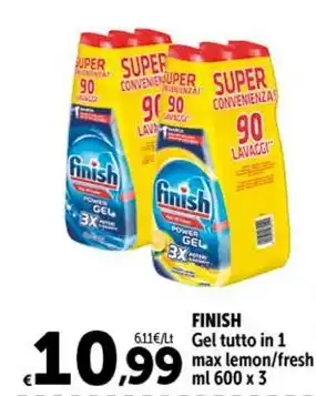 Carrefour Market FINISH Gel tutto in 1 max lemon/fresh ml 600 x 3 offerta