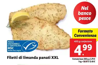 Lidl Filetti di limanda panati XXL 400 g confezione offerta