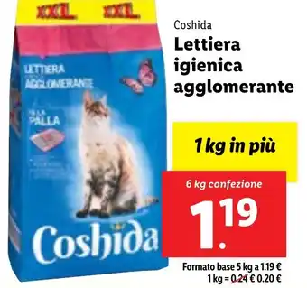 Lidl Coshida Lettiera igienica agglomerante 6 kg confezione offerta