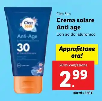 Lidl Cien Sun Crema solare Anti age 50 ml confezione offerta