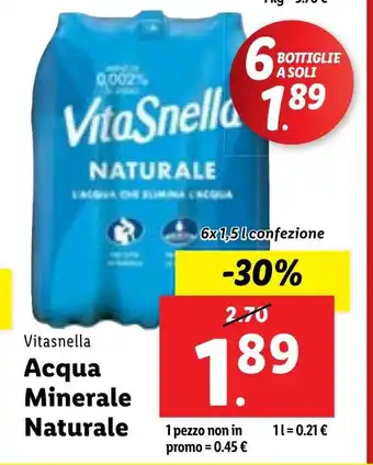 Lidl Vitasnella Acqua Minerale Naturale 6x1,5 l confezione offerta