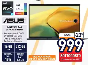 Unieuro ASUS ZENBOOK 14 OLED UX3402VA-KM559W offerta