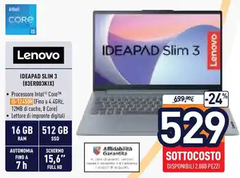 Unieuro Lenovo IDEAPAD SLIM 3 (83ER003KIX) offerta