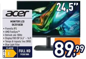 Unieuro acer MONITOR LCD EK251QEBI offerta