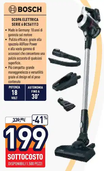 Unieuro BOSCH SCOPA ELETTRICA SERIE 6 BCS61113 offerta