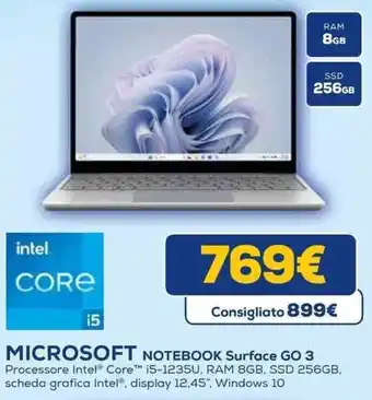 Euronics MICROSOFT NOTEBOOK Surface GO 3 offerta