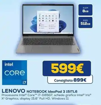 Euronics LENOVO NOTEBOOK IdeaPad 3 15ITL6 offerta