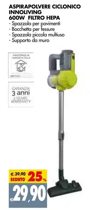 Tigros Innoliving Aspirapolvere Ciclonico 600W Filtro Hepa offerta
