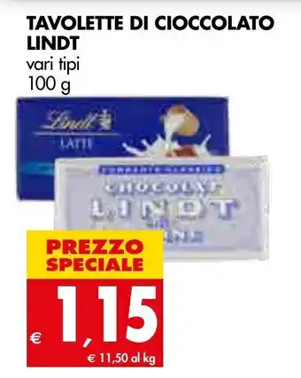 Tigros Lindt Tavolette di Cioccolato 100g offerta