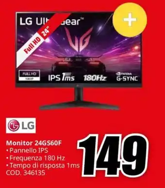 MediaWorld LG Monitor 24GS60F offerta