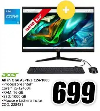 MediaWorld acer All in One ASPIRE C24-1800 offerta