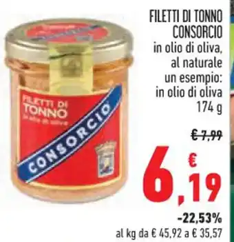 Conad FILETTI DI TONNO CONSORCIO in olio di oliva, al naturale 174 g offerta