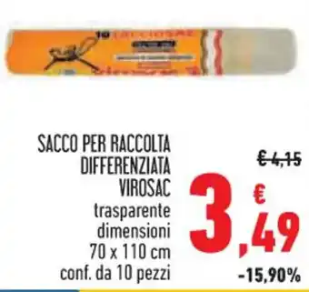 Conad SACCO PER RACCOLTA DIFFERENZIATA VIROSAC trasparente dimensioni 70 x 110 cm conf. da 10 pezzi offerta