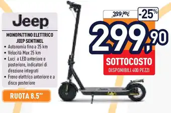 Unieuro Jeep MONOPATTINO ELETTRICO JEEP SENTINEL offerta