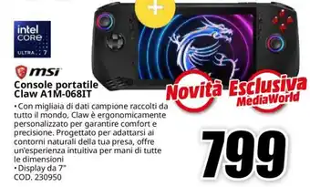 MediaWorld msi Console portatile Claw A1M-068IT offerta