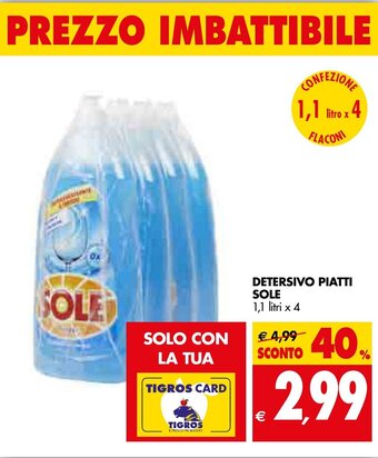 Tigros Sole Detersivo Piatti 1,1 litri x 4 offerta