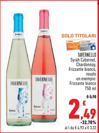 Conad Superstore TAVERNELLO Syrah Cabernet, Chardonnay, Frizzante bianco, rosato un esempio: Frizzante bianco 750 ml offerta