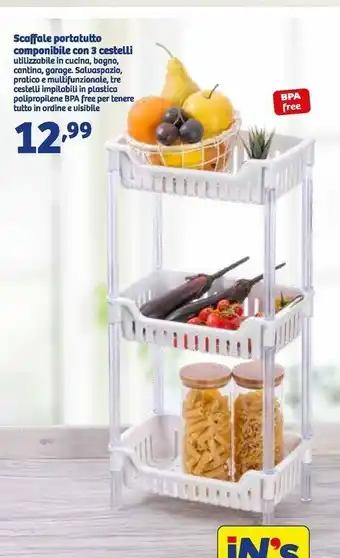 In'S Mercato Scaffale portatutto componibile con 3 cestelli offerta