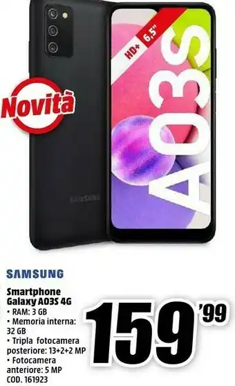 MediaWorld Galaxy a03s 5.000mah display 6.5” hd+ tft lcd 32gb black offerta