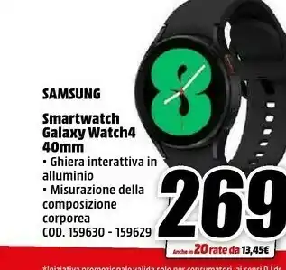 Galaxy watch4 40mm smartwatch ghiera touch alluminio memoria 16gb black