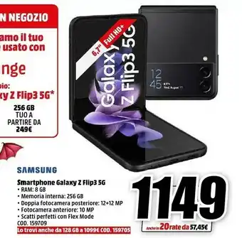 MediaWorld Galaxy z flip3 5g 6.7" 8 gb 256 gb offerta