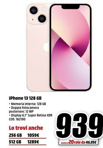 MediaWorld Iphone 13 128 gb offerta