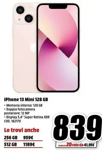 MediaWorld Iphone 13 mini 128 gb offerta
