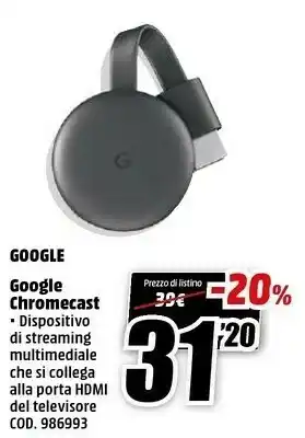 MediaWorld Google chromecast con googletv offerta