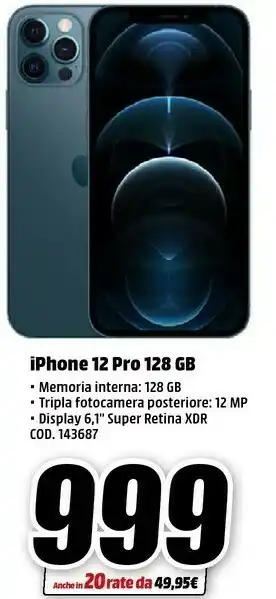 MediaWorld Iphone 12 pro 128 gb offerta