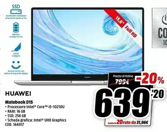 MediaWorld Matebook d15 computer portatile intel core i5 16 gb 256 gb offerta