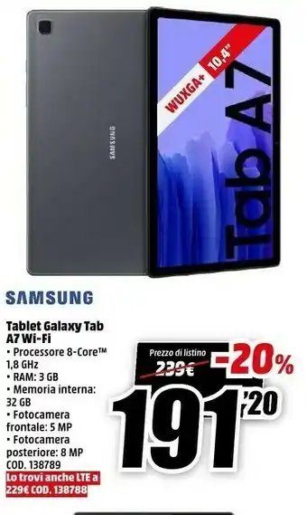 MediaWorld Tablet galaxy tab a7 wi-fi offerta