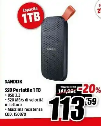 MediaWorld Ssd portatile 1 tb offerta