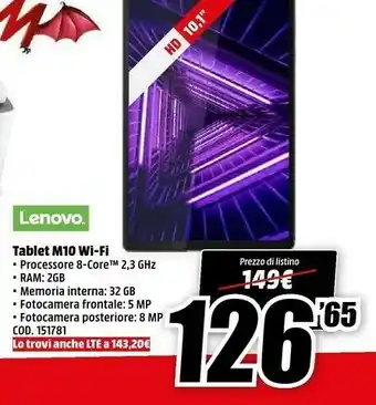 MediaWorld Tablet m10 wi-fi offerta