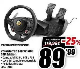 MediaWorld Thrustmaster t80 ferrari 488 gtb edition nero sterzo + pedali digitale playstation 4 offerta