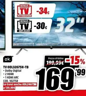 MediaWorld Ok. tv odl32675h-tb offerta