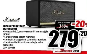 MediaWorld Speaker bluetooth stanmore ii offerta